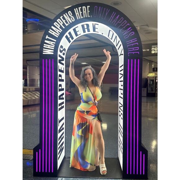 NICHOLAS Multicolor Abstract A-Line Ruching Side Slit Bristol Gown Dress Size 4 - Picture 4 of 6